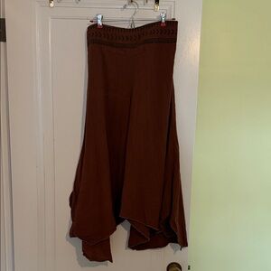 Flowy Hippy Wide Leg Kerchief Hem Brown Pants